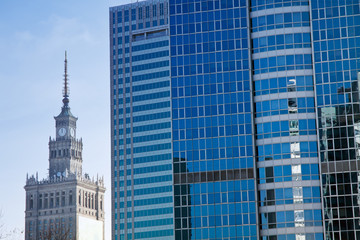 Naklejka premium Modern architecture office building and palace in warsaw