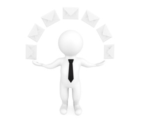Email Concept. 3d person with envelopes