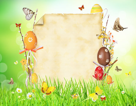 Easter concept with blank paper