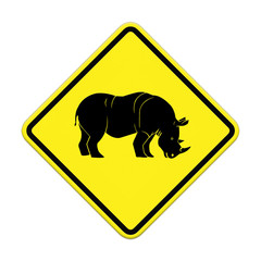 Rhinoceros  warning sign on the road