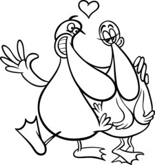 ducks in love cartoon coloring page