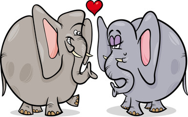elephants in love cartoon illustration