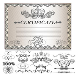 Gift certificate set  with decorative calligraphic elements for