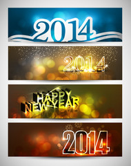 New year 2014 bright colorful four headers and banners set vecto