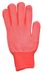 Red knitted cloth kid gloves with pattern isolated on white back