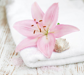 Fototapeta na wymiar Spa Towel with flower