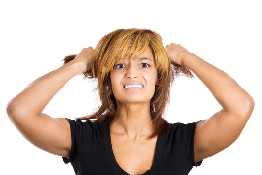 Woman Stressed Is Going Crazy Pulling Her Hair In Frustration