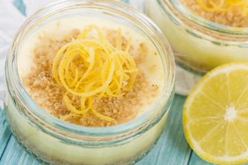 Lemon Cheesecake - Individual lemon cheesecakes in glass bowls