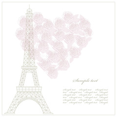 Fototapeta na wymiar Romantic card with eiffel tower and heart.