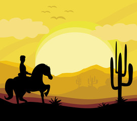 silhouette of a man ride a horse during sunset