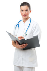 Female doctor make a note