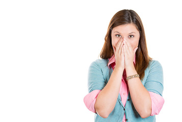 Shocked, surprised young woman in disbelief 