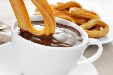 churros con chocolate, a typical Spanish sweet snack