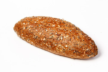 Rustic herb bread with seeds on white background