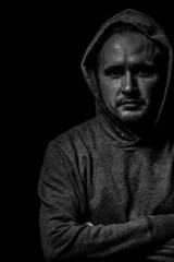 Thief concept, man in balck and white