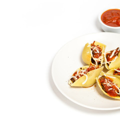Jumbo Shells pasta staffed with meat and tomato sauce
