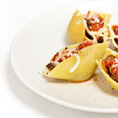 Jumbo Shells pasta staffed with meat and tomato sauce