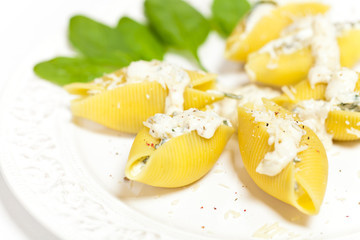 Jumbo Shells pasta staffed with ricotta cheese and spinach