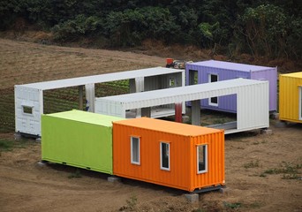 Colorful Container Houses Are Assembled