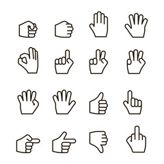 Hand gestures iconset, contour flat