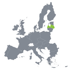 map of European Union with the indication of Latvia