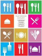 CUTLERY FLAT DESIGN SQUARE ICONS