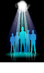 Illustration of business group standing in spotlights