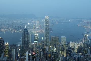 Fototapeta na wymiar Hong Kong city skyline panorama at night with Victoria Harbor an