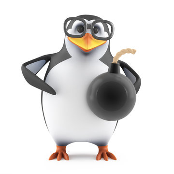 Academic penguin holds a bomb