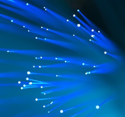 optical fibres dinamic flying from deep on technology background