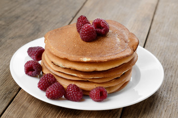 Ready to eat pancakes with raspberry