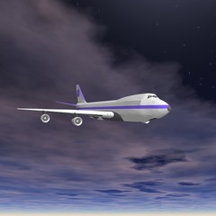 Flying jet airplane. 3D render.