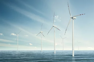 Poster Wind turbines on the ocean © rangizzz