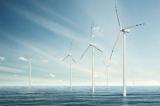 Wind turbines on the ocean