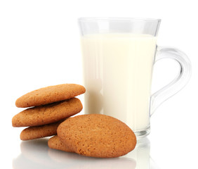 Ginger cookies and milk in glass isolated on white