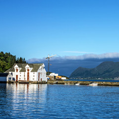 House on seafront of town Alesund, Norway