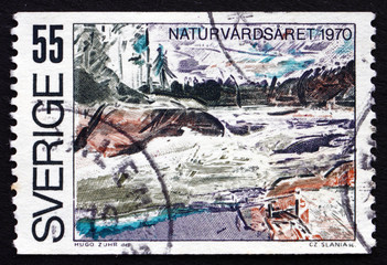 Postage stamp Sweden 1970 Ljusman River Rapids