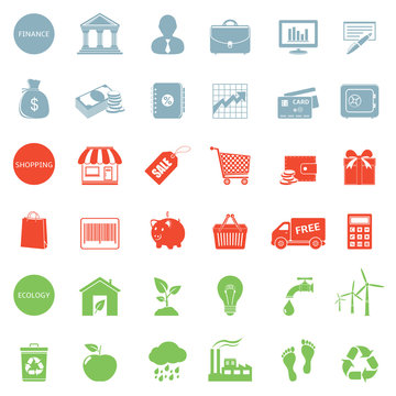 Set of web icons for finance, shopping and ecology