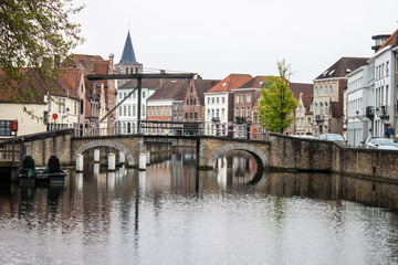 Fototapeta na wymiar Houses along the canals of Bruges, Belgium
