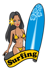 sexy surfer girl wearing bikini