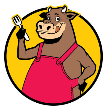 smiling cow wearing apron