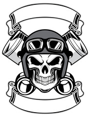 skull wearing retro motorbike helmet