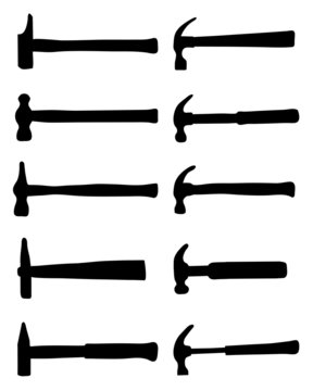Black silhouettes of hammer, vector