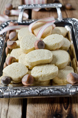 Walnut cookies on metal tray