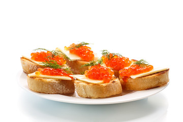 slice of bread with red caviar