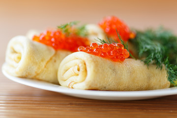 pancakes with red caviar