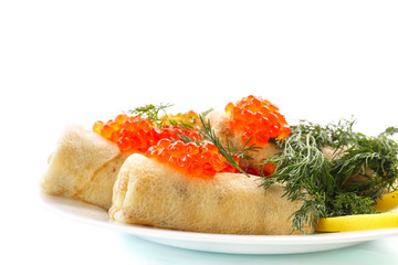 pancakes with red caviar