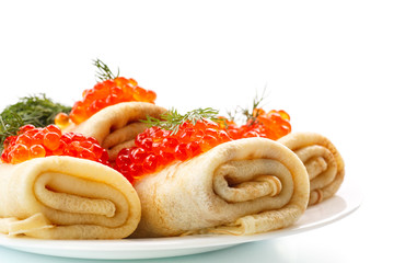 pancakes with red caviar