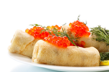 pancakes with red caviar