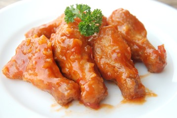 fried chicken thigh admixed sweet  Asian sauce